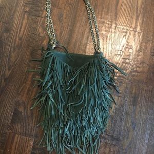 Army green fringed purse